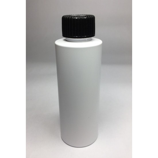 100ml White Cylinder Bottle with Black Ribbed Cap 100ml White Cylinder Bottle with Black Ribbed Cap
