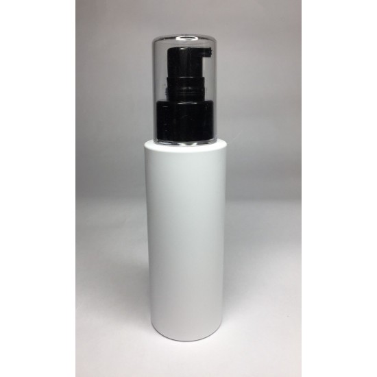 100ml White Cylinder Bottle with Black Serum Pump