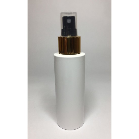 100ml White Cylinder Bottle with Gold & Black Atomiser