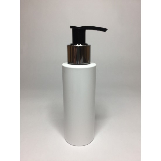 100ml White Cylinder Bottle with Chrome Black Lotion Pump