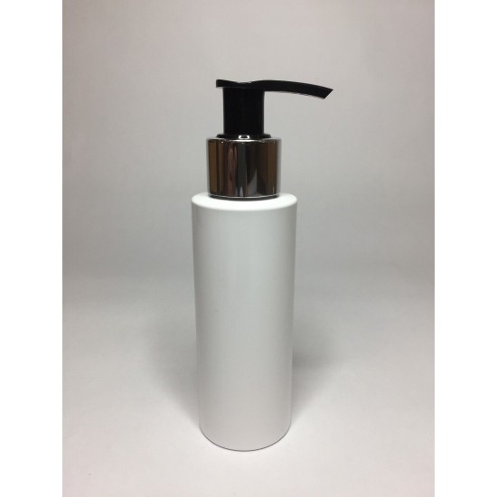 100ml White Cylinder Bottle with Chrome Black Lotion Pump 100ml White Cylinder Bottle with Chrome Black Lotion Pump