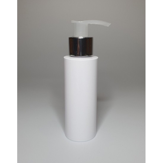 100ml White Cylinder Bottle with Chrome Natural Pump