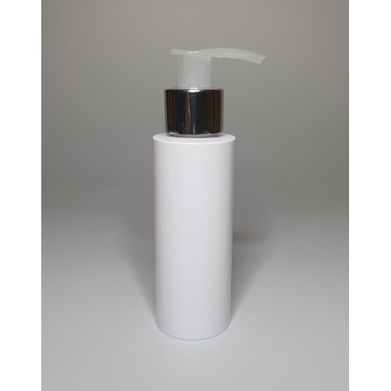 100ml White Cylinder Bottle with Chrome Natural Pump 100ml White Cylinder Bottle with Chrome Natural Pump