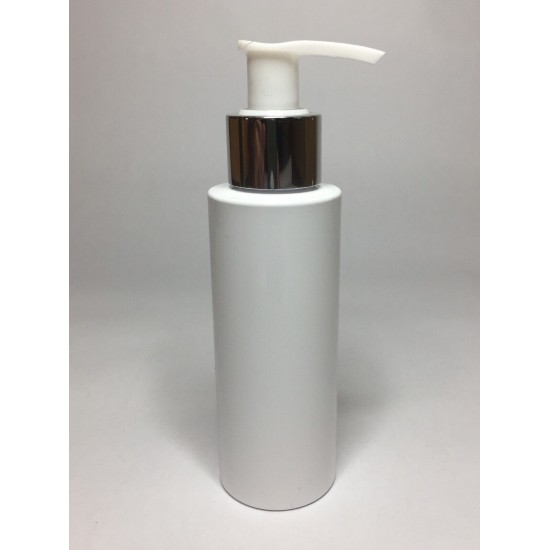 100ml White Cylinder Bottle with Chrome Lotion Pump