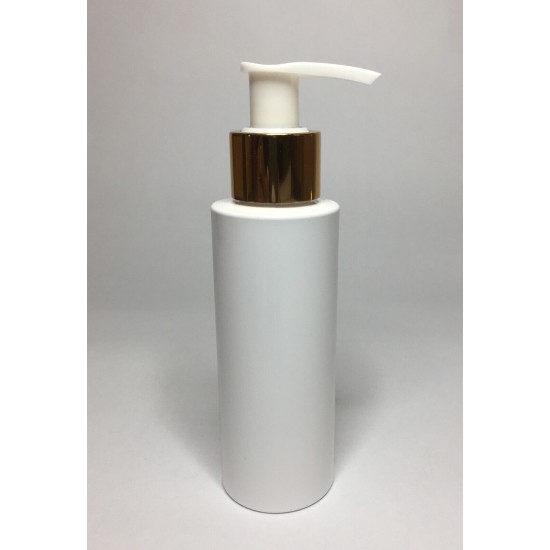 100ml White Cylinder Bottle with Gold Lotion Pump