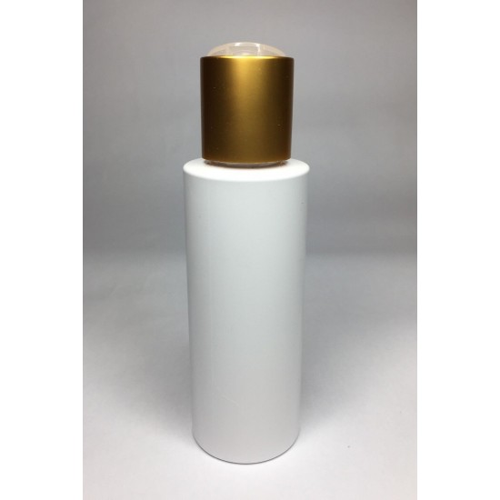 100ml White Cylinder Bottle with Matt Gold Disc Top