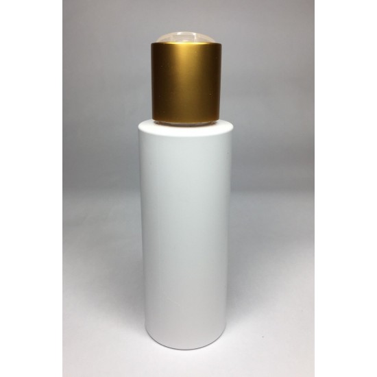 100ml White Cylinder Bottle with Matt Gold Disc Top 100ml White Cylinder Bottle with Matt Gold Disc Top