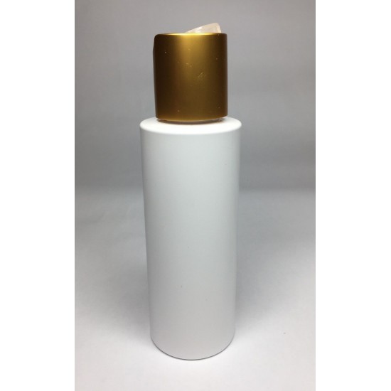 100ml White Cylinder Bottle with Matt Gold Disc Top