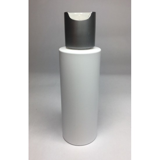 100ml White Cylinder Bottle with Matt Silver Disc Top