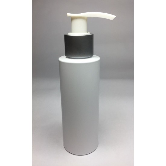 100ml White Cylinder Bottle with Matt Silver Pump