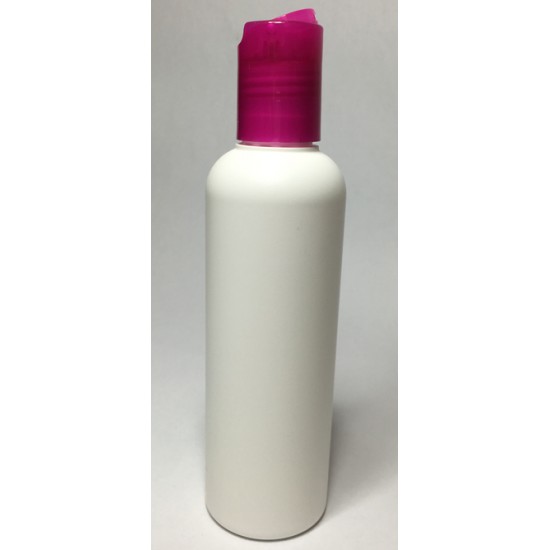 250ml White HDPE Boston With Pink Disc Top Lid