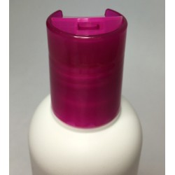 250ml White HDPE Boston With Pink Disc Top Lid