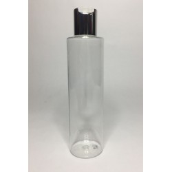 150ml Clear Plastic Cylindrical Bottle with Shiny Silver Disc Top Cap