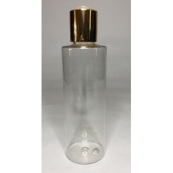 150ml Clear Plastic Cylindrical Bottle with Shiny Gold Disc Top Cap
