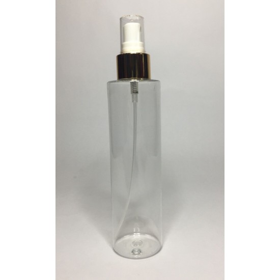 150ml Clear Plastic Cylindrical Bottle with Shiny Gold Atomiser Spray 150ml Clear Plastic Cylindrical Bottle with Shiny Gold Atomiser Spray