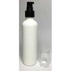 250ml White HDPE Boston With Black Cream Pump And Over Cap