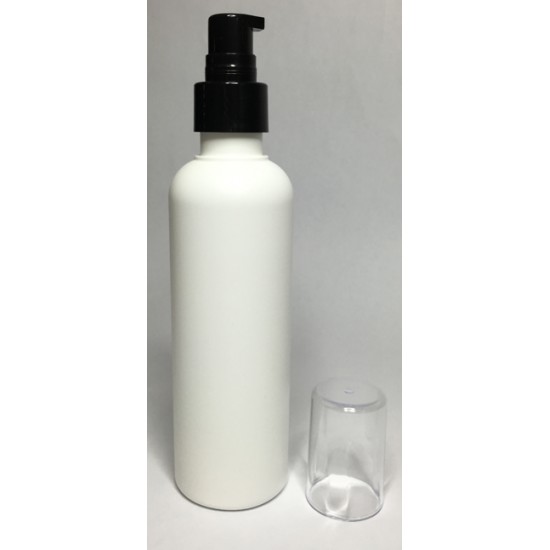 150ml Tall White HDPE Boston With Black Cream Pump And Over Cap