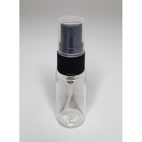 15ml Clear Plastic Cylinder Bottle & Black Atomiser