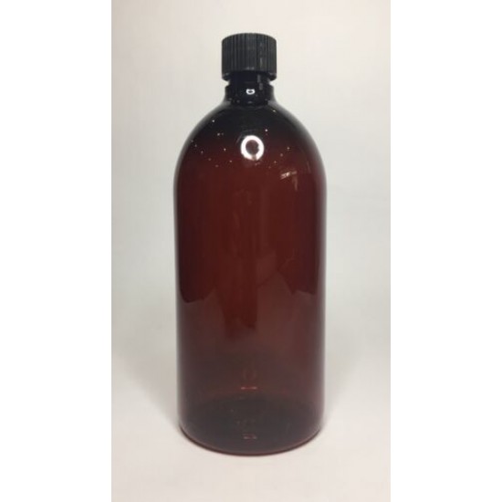 1000ml (1L) Amber PET Sirop Bottle with Black Screw On Cap
