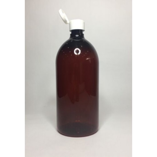 1000ml (1L) Amber PET Sirop Bottle with White Flip Top Cap