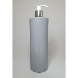 500ml Grey PET Cylinder Bottle with Chrome Silver & White Lotion Pump