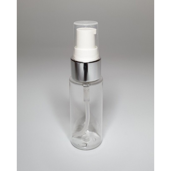 30ml Clear Plastic Cylinder Bottle & Chrome Serum Pump 30ml Clear Plastic Cylinder Bottle & Chrome Serum Pump
