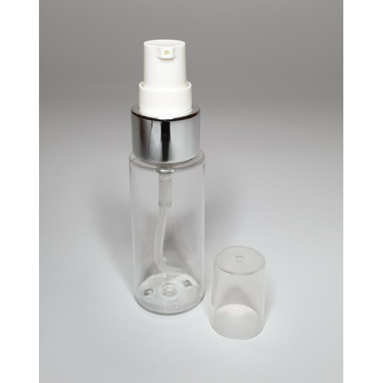 30ml Clear Plastic Cylinder Bottle & Chrome Serum Pump