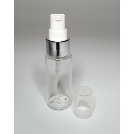30ml Clear Plastic Cylinder Bottle & Chrome Serum Pump 30ml Clear Plastic Cylinder Bottle & Chrome Serum Pump
