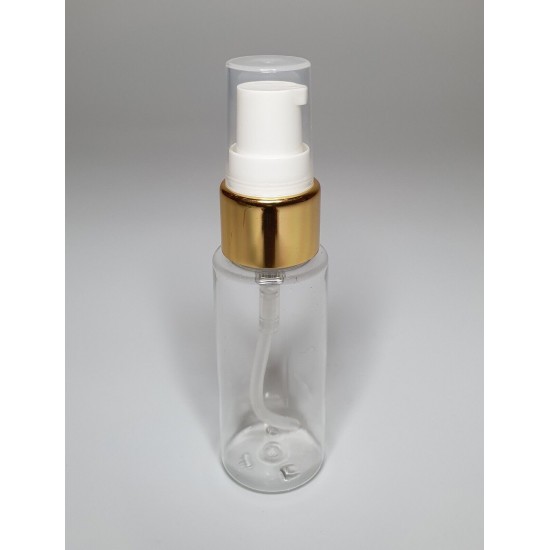 30ml Clear Plastic Cylinder Bottle & Gold Serum Pump