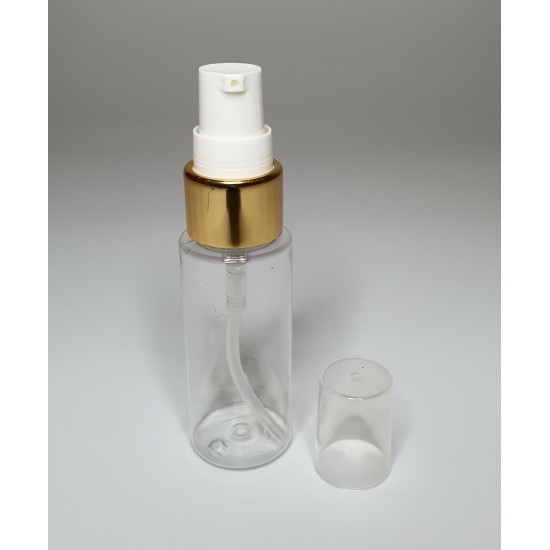 30ml Clear Plastic Cylinder Bottle & Gold Serum Pump