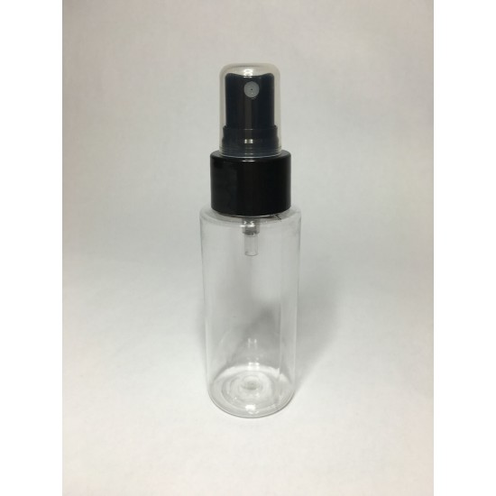 60ml Clear Plastic Cylinder Bottle & Black Atomiser