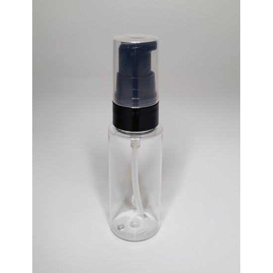 30ml Clear Plastic Cylinder Bottle & Black Serum Pump