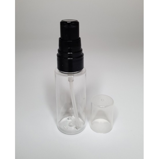 30ml Clear Plastic Cylinder Bottle & Black Serum Pump