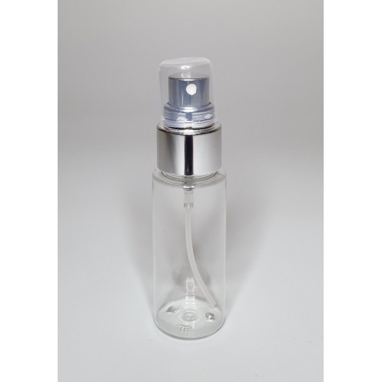 30ml Clear Plastic Cylinder Bottle & Full Chrome Atomiser