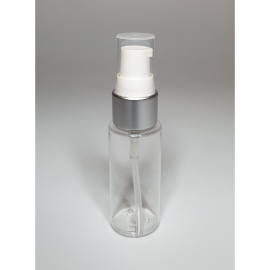 30ml Clear Plastic Cylinder Bottle & Matt Silver Serum Pump