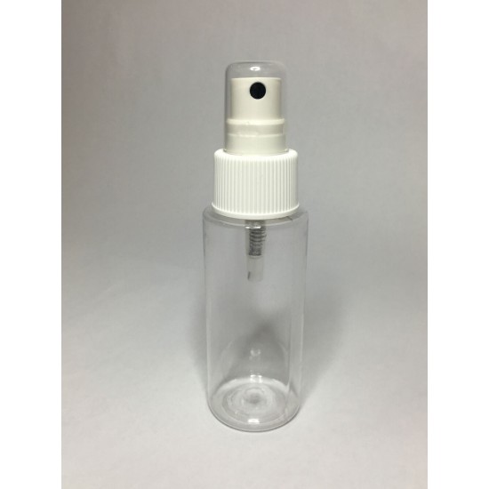 60ml Clear Plastic Cylinder Bottle & White Atomiser