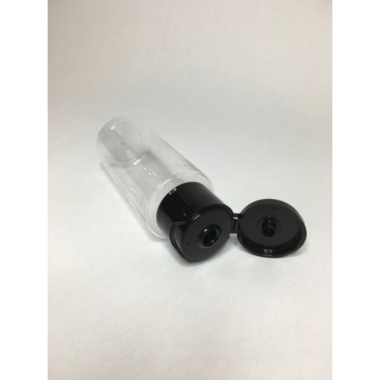 60ml Clear Plastic Cylinder Bottle & Black Flip Top