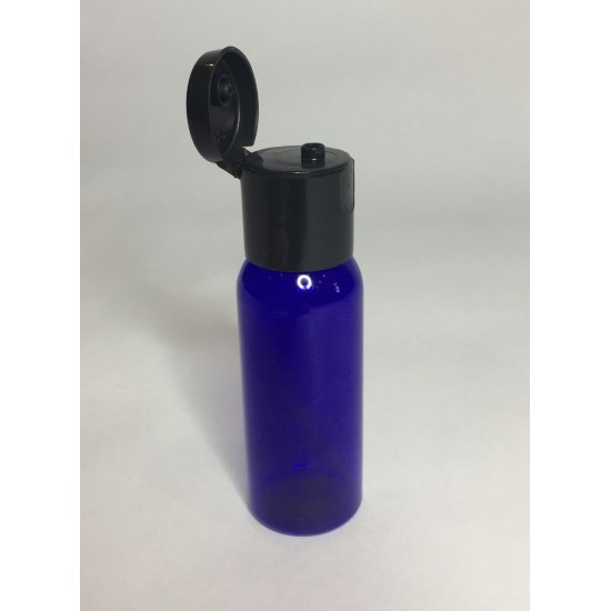 30ml PET Plastic Cobalt Blue Boston Bottles With Black Flip Top Cap