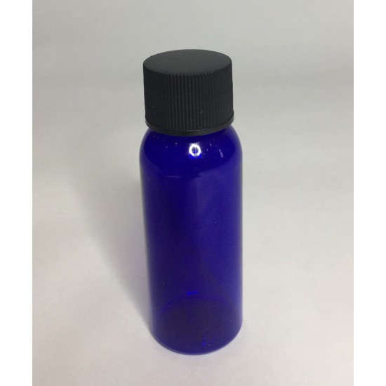 30ml PET Plastic Cobalt Blue Boston Bottles With Black Ribbed Cap