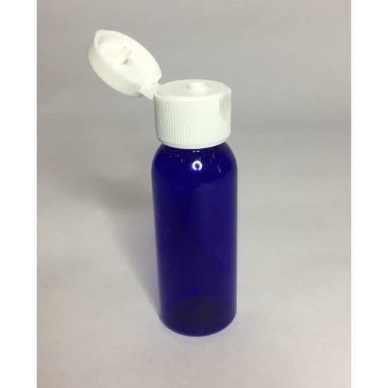 30ml PET Plastic Cobalt Blue Boston Bottles With White Flip Top Cap