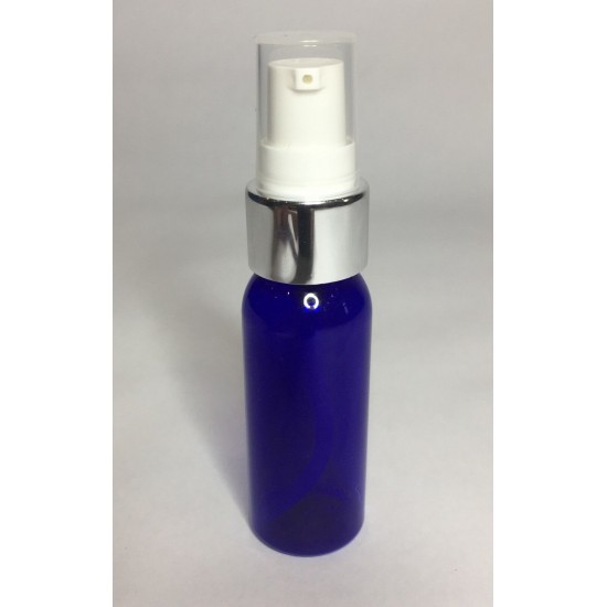 30ml PET Plastic Cobalt Blue Boston Bottles & White/Chrome Serum Pump