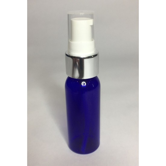 30ml PET Plastic Cobalt Blue Boston Bottles & White/Chrome Serum Pump