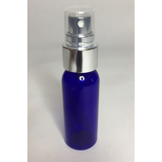 30ml PET Plastic Cobalt Blue Boston Bottles & Chrome Atomiser Spray 