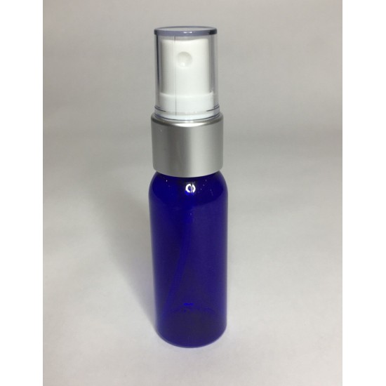 30ml PET Plastic Blue Boston Bottles & Matt Silver Spray Pump