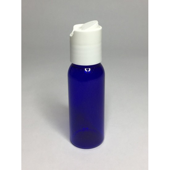 30ml PET Plastic Cobalt Blue Boston Bottles With White Disc Top Cap