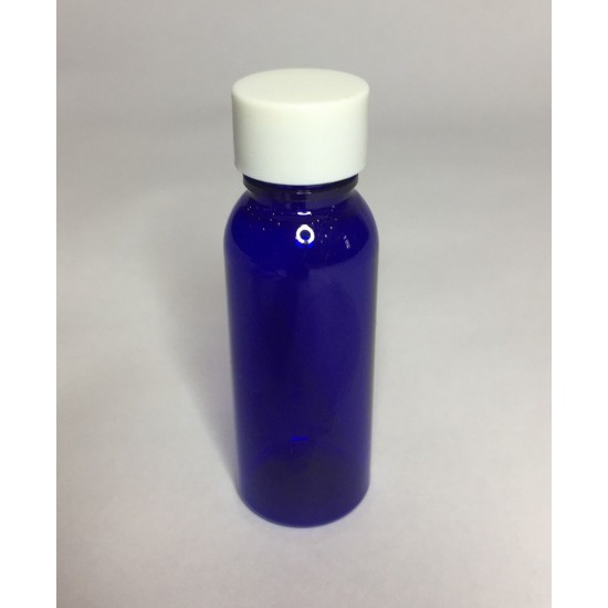 30ml PET Plastic Cobalt Blue Boston Bottles With White Ribbed Cap