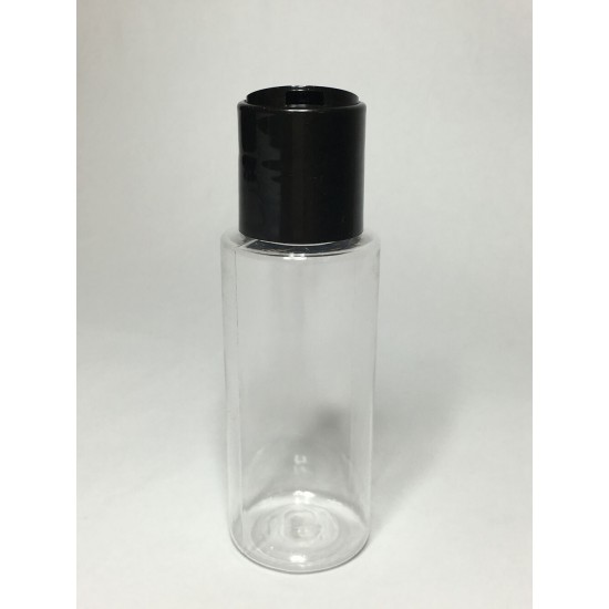 60ml Clear Plastic Cylinder Bottle & Black Disc Cap