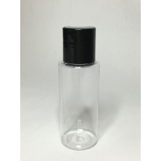 60ml Clear Plastic Cylinder Bottle & Black Disc Cap