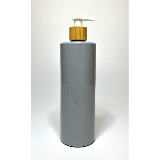 500ml Grey PET Plastic Cylinder Bottles with Bamboo/White Lotion Pump