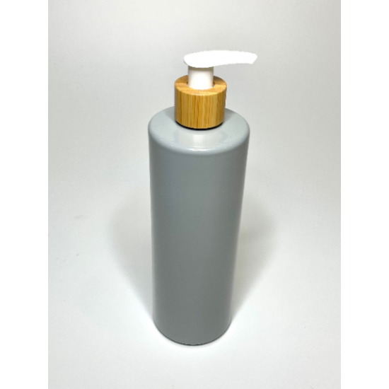 500ml Grey PET Plastic Cylinder Bottles with Bamboo/White Lotion Pump